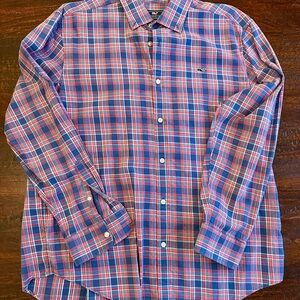 Vineyard Vines Blue and Pink Plaid Shirt Button Down XL Relaxed Fit